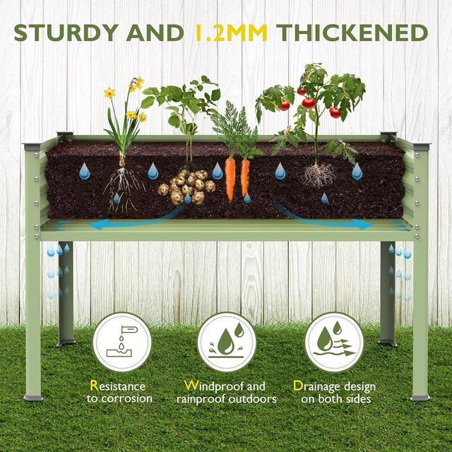 Alt view image 5 of 7 - Raised Garden Bed with Legs, 48x24x32in Reinforced Elevated Metal Raised Planter Box Outdoor, Standing Growing Bed Herb Planter - for Gardening, Vegetables, Flower, Backyard (Avocado Green)