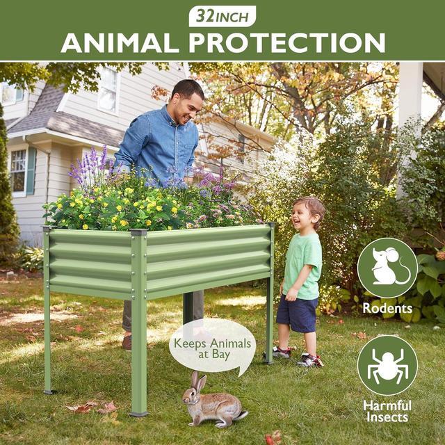 Alt view image 6 of 7 - Raised Garden Bed with Legs, 48x24x32in Reinforced Elevated Metal Raised Planter Box Outdoor, Standing Growing Bed Herb Planter - for Gardening, Vegetables, Flower, Backyard (Avocado Green)