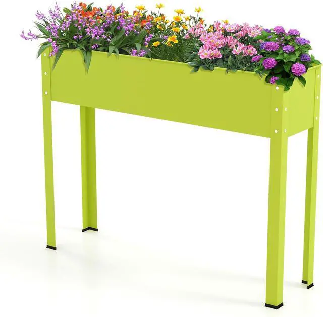 Main image of HAPPYGRILL Raised Garden Bed, 31.5 Elevated Planter Box w/Legs, Drainage Hole, Hemming Design, Metal Garden Box for Vegetable Herb, Outdoor Raised Beds for Gardening, Backyard Porch Balcony, Green