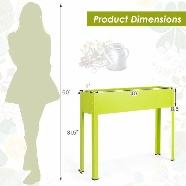 Alt view image 3 of 7 - HAPPYGRILL Raised Garden Bed, 31.5 Elevated Planter Box w/Legs, Drainage Hole, Hemming Design, Metal Garden Box for Vegetable Herb, Outdoor Raised Beds for Gardening, Backyard Porch Balcony, Green