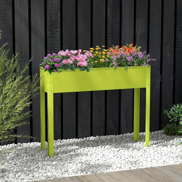 Alt view image 2 of 7 - HAPPYGRILL Raised Garden Bed, 31.5 Elevated Planter Box w/Legs, Drainage Hole, Hemming Design, Metal Garden Box for Vegetable Herb, Outdoor Raised Beds for Gardening, Backyard Porch Balcony, Green