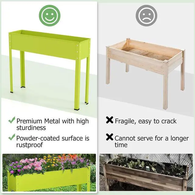 Alt view image 5 of 7 - HAPPYGRILL Raised Garden Bed, 31.5 Elevated Planter Box w/Legs, Drainage Hole, Hemming Design, Metal Garden Box for Vegetable Herb, Outdoor Raised Beds for Gardening, Backyard Porch Balcony, Green