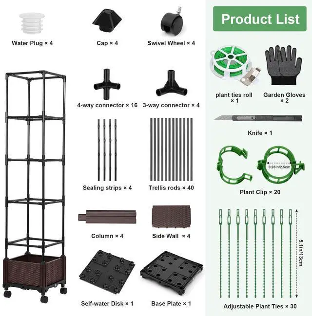 Alt view image 2 of 6 - Lezmarket Self Watering Tomato Planter with Trellis, 55.9" Raised Garden Bed with Trellis, Plant Supports for Tomatoes, Climbing Plants