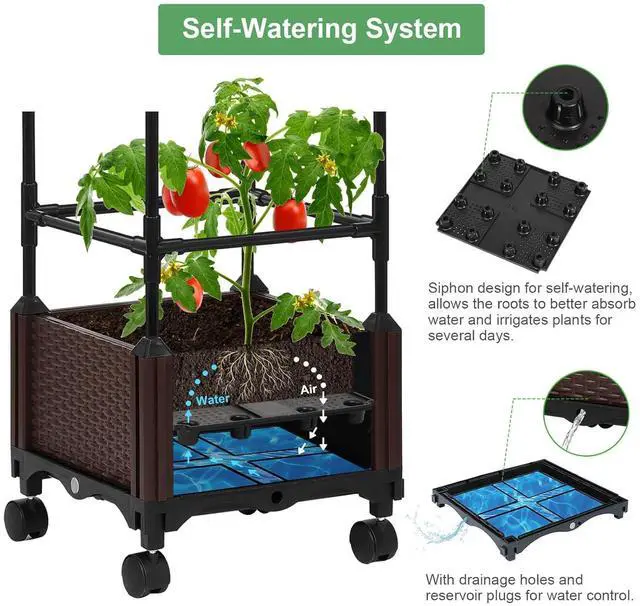 Alt view image 3 of 6 - Lezmarket Self Watering Tomato Planter with Trellis, 55.9" Raised Garden Bed with Trellis, Plant Supports for Tomatoes, Climbing Plants