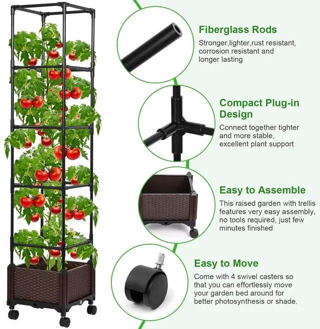 Alt view image 5 of 6 - Lezmarket Self Watering Tomato Planter with Trellis, 55.9" Raised Garden Bed with Trellis, Plant Supports for Tomatoes, Climbing Plants