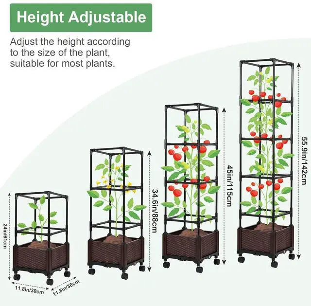 Alt view image 4 of 6 - Lezmarket Self Watering Tomato Planter with Trellis, 55.9" Raised Garden Bed with Trellis, Plant Supports for Tomatoes, Climbing Plants