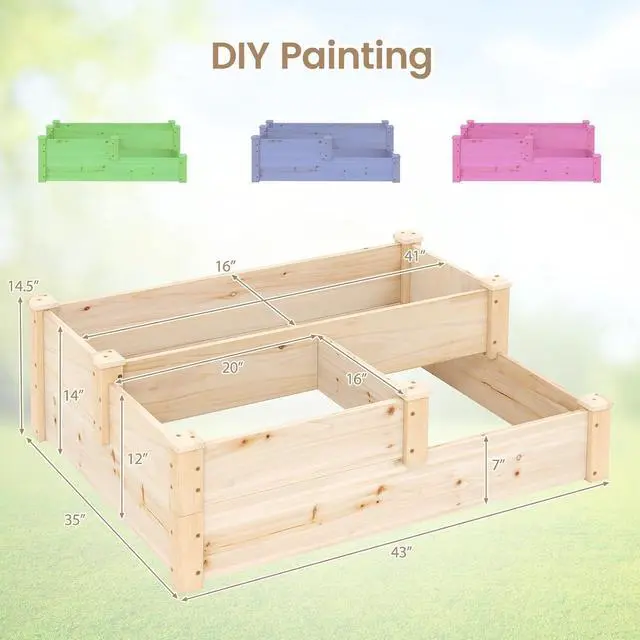 Alt view image 3 of 7 - HAPPYGRILL 3-Tier Raised Garden Bed, Wood Elevated Planter Box w/Open-Ended Base, 3 Planting Depths& 2 Arrangement Options for Yard Lawn, Outdoor Planter Raised Beds for Vegetables Herbs Fruits