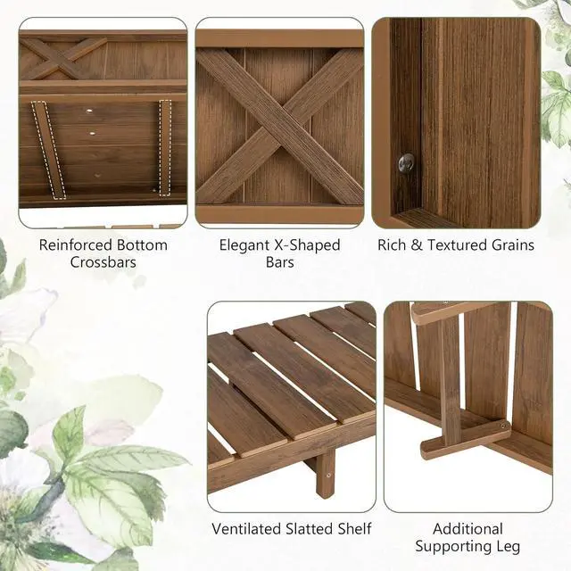 Alt view image 5 of 7 - Giantex HIPS Raised Garden Bed, Elevated Planter Box w/Legs, Storage Shelf, Drainage Holes, Weather-Proof Standing Raised Beds for Backyard Porch Flower Herb (Coffee, 44" x 18" x 29")