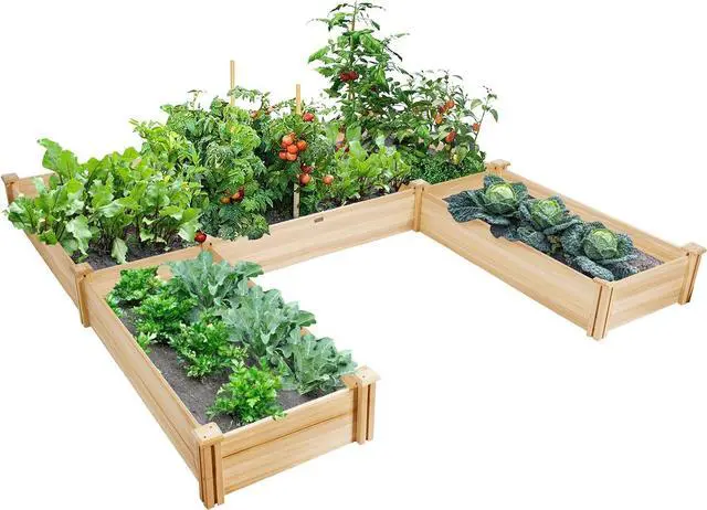Main image of Giantex U-Shaped Raised Garden Bed, Wood Raised Garden Planter Box for Vegetables and Flowers, Easy Assembly, Garden Container for Backyard, Patio, Balcony (92.5" Lx95 Wx11 H)