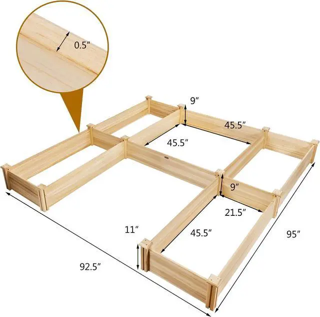Alt view image 3 of 7 - Giantex U-Shaped Raised Garden Bed, Wood Raised Garden Planter Box for Vegetables and Flowers, Easy Assembly, Garden Container for Backyard, Patio, Balcony (92.5" Lx95 Wx11 H)