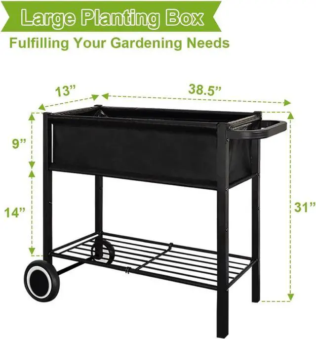 Alt view image 2 of 7 - Raised Garden Bed with Legs for Outdoor Plants, Standing Elevated Planter Box Cart on Wheels for Vegetables Flower Herb Patio, Black