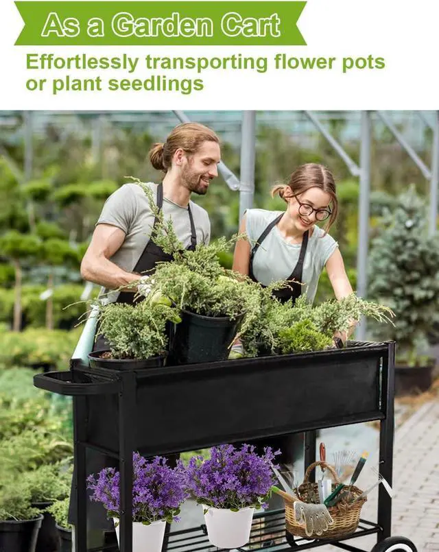 Alt view image 3 of 7 - Raised Garden Bed with Legs for Outdoor Plants, Standing Elevated Planter Box Cart on Wheels for Vegetables Flower Herb Patio, Black