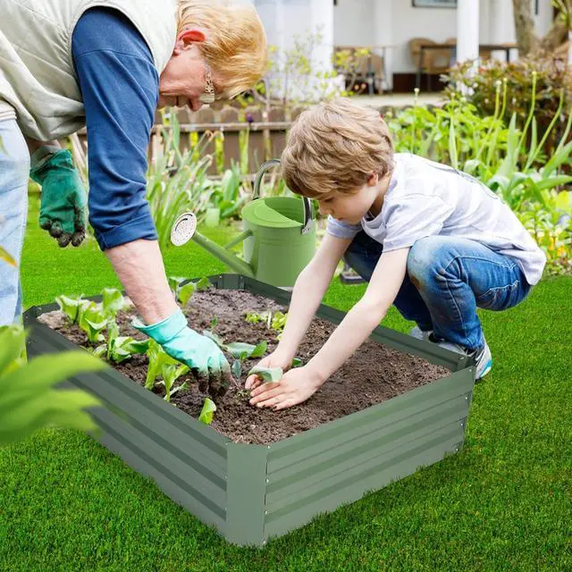 Alt view image 2 of 7 - LUCKYERMORE Galvanized Raised Garden Bed Planter Box 4' x 3' x 1', Anti-Rust Coated Metal Garden Bed for Vegetables, Herbs, and Flowers - Outdoor Raised Planter Box, Green