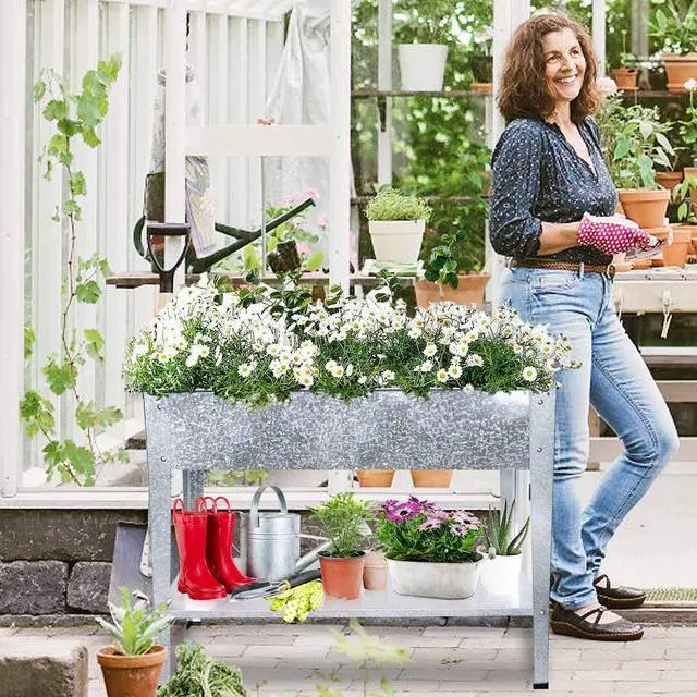 Alt view image 2 of 7 - Galvanized Raised Garden Bed for Vegetables Elevated Planter Box with Legs Outdoor Patio Apartment Herb Container Metal