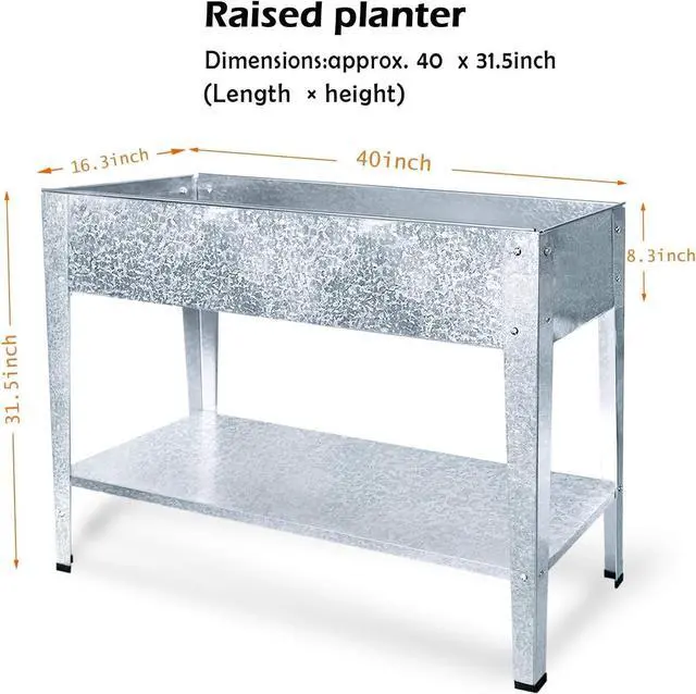Alt view image 3 of 7 - Galvanized Raised Garden Bed for Vegetables Elevated Planter Box with Legs Outdoor Patio Apartment Herb Container Metal