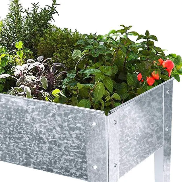 Alt view image 4 of 7 - Galvanized Raised Garden Bed for Vegetables Elevated Planter Box with Legs Outdoor Patio Apartment Herb Container Metal
