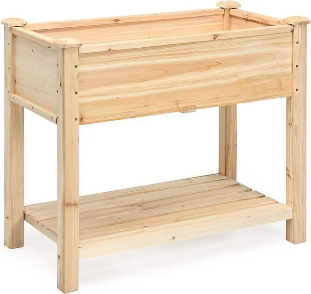 Alt view image 2 of 7 - S AFSTAR Raised Garden Bed with Storage Shelf, Elevated Cedar Wood Planter Box with Legs, Outdoor Gardening Planting Bed for Vegetables Flower Herb Grow, Great for Backyard Patio Lawn