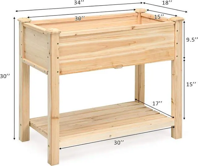 Alt view image 3 of 7 - S AFSTAR Raised Garden Bed with Storage Shelf, Elevated Cedar Wood Planter Box with Legs, Outdoor Gardening Planting Bed for Vegetables Flower Herb Grow, Great for Backyard Patio Lawn