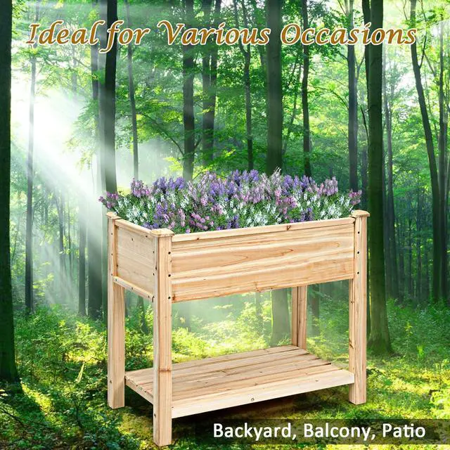 Alt view image 4 of 7 - S AFSTAR Raised Garden Bed with Storage Shelf, Elevated Cedar Wood Planter Box with Legs, Outdoor Gardening Planting Bed for Vegetables Flower Herb Grow, Great for Backyard Patio Lawn