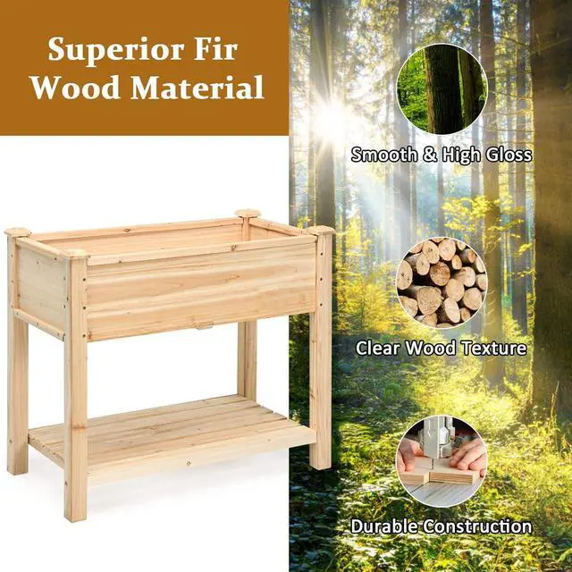 Alt view image 5 of 7 - S AFSTAR Raised Garden Bed with Storage Shelf, Elevated Cedar Wood Planter Box with Legs, Outdoor Gardening Planting Bed for Vegetables Flower Herb Grow, Great for Backyard Patio Lawn