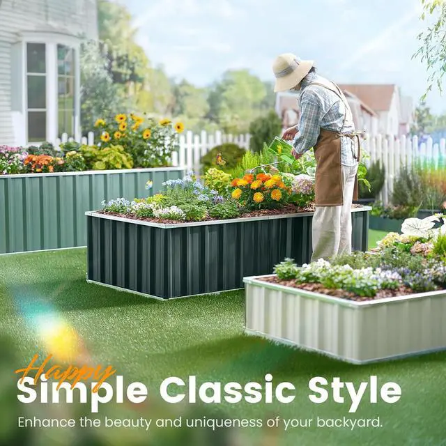 Alt view image 5 of 7 - KING BIRD Raised Garden Bed 68"x 36"x 12" Galvanized Steel Metal Outdoor Garden Planter Box Kit with 2 Pairs of Gloves (Dark Grey)