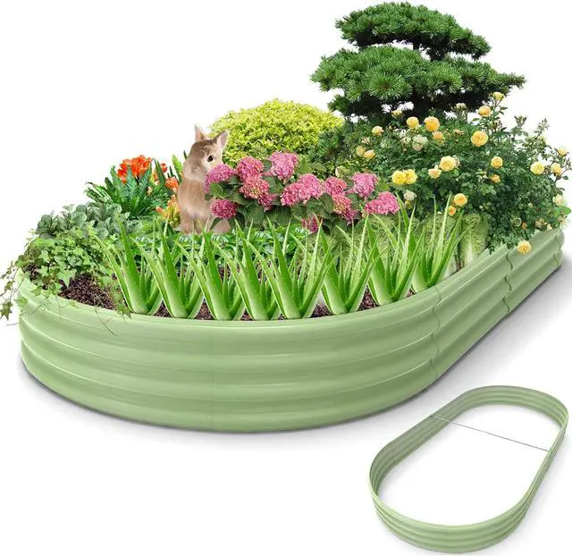 Main image of UBeesize Large Raised Garden Bed Kit, 8x4x1 ft Galvanized Planter Box for Flower Vegetable Heavy Duty Oval Metal,Easy to DIY and Cleaning with Support Pods(Green)