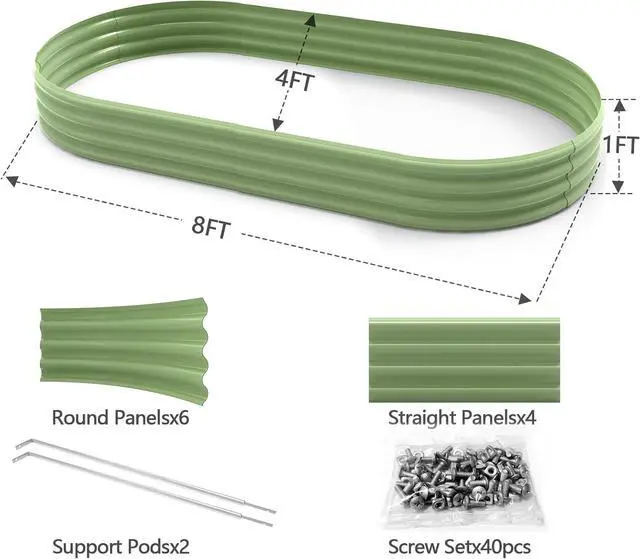 Alt view image 2 of 6 - UBeesize Large Raised Garden Bed Kit, 8x4x1 ft Galvanized Planter Box for Flower Vegetable Heavy Duty Oval Metal,Easy to DIY and Cleaning with Support Pods(Green)