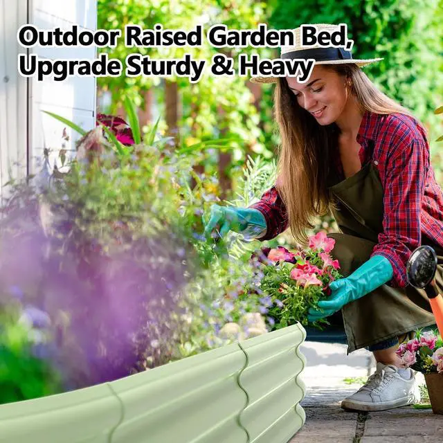 Alt view image 4 of 6 - UBeesize Large Raised Garden Bed Kit, 8x4x1 ft Galvanized Planter Box for Flower Vegetable Heavy Duty Oval Metal,Easy to DIY and Cleaning with Support Pods(Green)