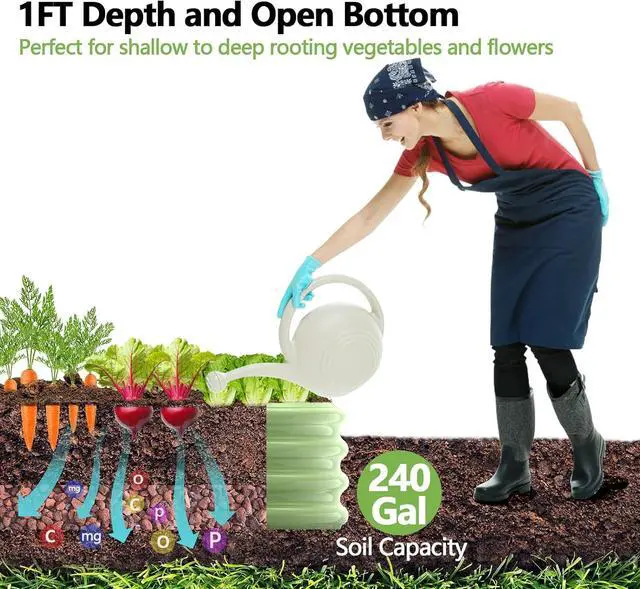 Alt view image 5 of 6 - UBeesize Large Raised Garden Bed Kit, 8x4x1 ft Galvanized Planter Box for Flower Vegetable Heavy Duty Oval Metal,Easy to DIY and Cleaning with Support Pods(Green)