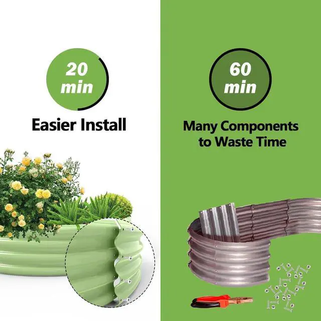 Alt view image 6 of 6 - UBeesize Large Raised Garden Bed Kit, 8x4x1 ft Galvanized Planter Box for Flower Vegetable Heavy Duty Oval Metal,Easy to DIY and Cleaning with Support Pods(Green)