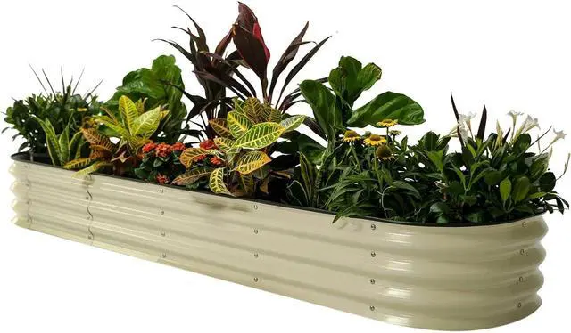 Main image of Vego garden Raised Garden Bed Kits, 11" Tall 9 in 1 8ft X 2ft Metal Raised Planter Bed for Vegetables Flowers Ground Planter Box-Pearl White