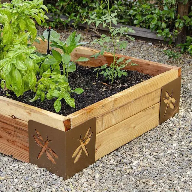 Alt view image 2 of 7 - Garden Bloom 11023BL Bloom Dragonfly Instabrace Garden Flower Raised Bed Corners, 9.5", Brown