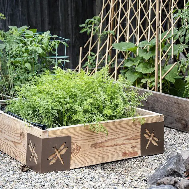 Alt view image 6 of 7 - Garden Bloom 11023BL Bloom Dragonfly Instabrace Garden Flower Raised Bed Corners, 9.5", Brown