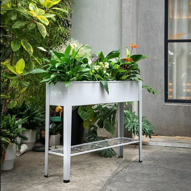 Alt view image 2 of 7 - Metal Raised Garden Bed,Raised Planter Box with Legs,Herbs and Vegetables Planter Suitable for Outdoor Patio Deck and Porch (Gray)