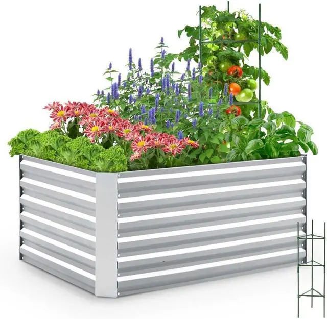 Main image of Quictent Galvanized Raised Garden Bed 4x3x2ft Tall Garden Bed Extra Height 22.4" Hold 24cft Soil Outdoor Heightened Planter Box for Deep Root Vegetables Herbs Tomato Cage Included, Silver