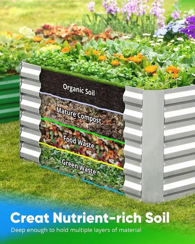 Alt view image 5 of 7 - Quictent Galvanized Raised Garden Bed 4x3x2ft Tall Garden Bed Extra Height 22.4" Hold 24cft Soil Outdoor Heightened Planter Box for Deep Root Vegetables Herbs Tomato Cage Included, Silver