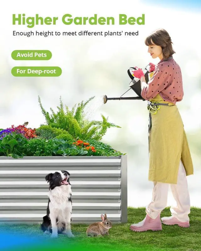 Alt view image 6 of 7 - Quictent Galvanized Raised Garden Bed 4x3x2ft Tall Garden Bed Extra Height 22.4" Hold 24cft Soil Outdoor Heightened Planter Box for Deep Root Vegetables Herbs Tomato Cage Included, Silver