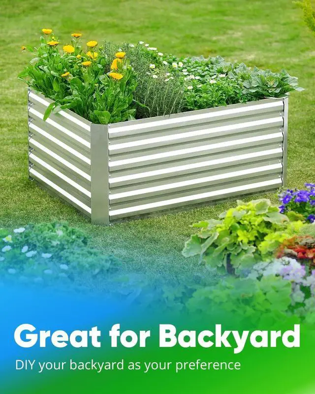 Alt view image 7 of 7 - Quictent Galvanized Raised Garden Bed 4x3x2ft Tall Garden Bed Extra Height 22.4" Hold 24cft Soil Outdoor Heightened Planter Box for Deep Root Vegetables Herbs Tomato Cage Included, Silver