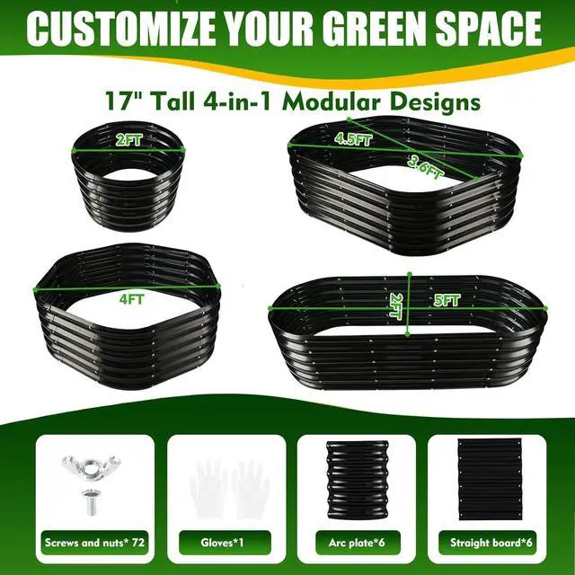 Alt view image 3 of 6 - 17" Tall Elevated Oval Metal Raised Garden Bed - 5ft x 2ft in Size and 0.8MM Thick Durable Planter Bed/Box for Vegetables Flowers Succulent at Patio/Garden Outdoor (Black, 5X2X1.4 FT)
