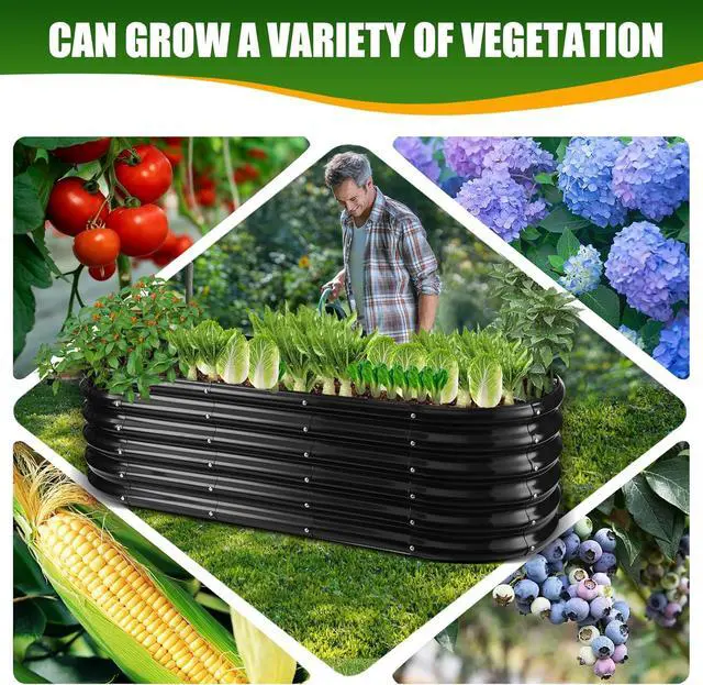 Alt view image 5 of 6 - 17" Tall Elevated Oval Metal Raised Garden Bed - 5ft x 2ft in Size and 0.8MM Thick Durable Planter Bed/Box for Vegetables Flowers Succulent at Patio/Garden Outdoor (Black, 5X2X1.4 FT)