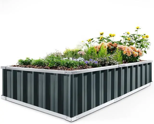 Main image of KING BIRD Raised Garden Bed 68"x 36"x 12" Galvanized Steel Metal Outdoor Garden Planter Box Kit with 2 Pairs of Gloves (Dark Grey)
