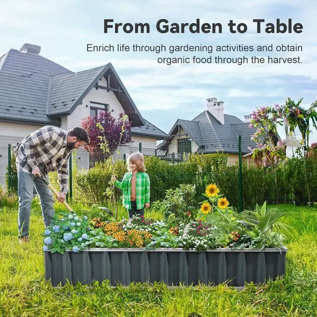 Alt view image 2 of 7 - KING BIRD Raised Garden Bed 68"x 36"x 12" Galvanized Steel Metal Outdoor Garden Planter Box Kit with 2 Pairs of Gloves (Dark Grey)