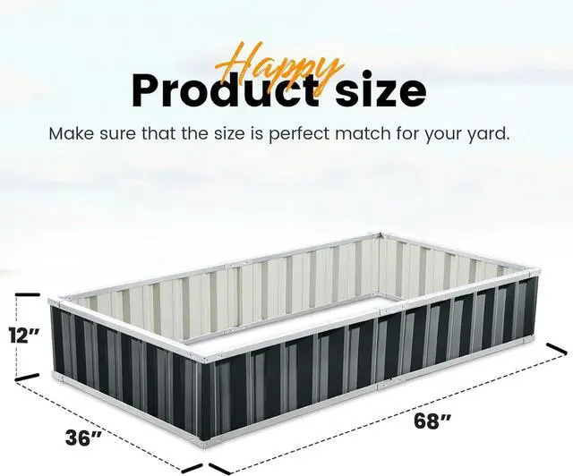Alt view image 3 of 7 - KING BIRD Raised Garden Bed 68"x 36"x 12" Galvanized Steel Metal Outdoor Garden Planter Box Kit with 2 Pairs of Gloves (Dark Grey)