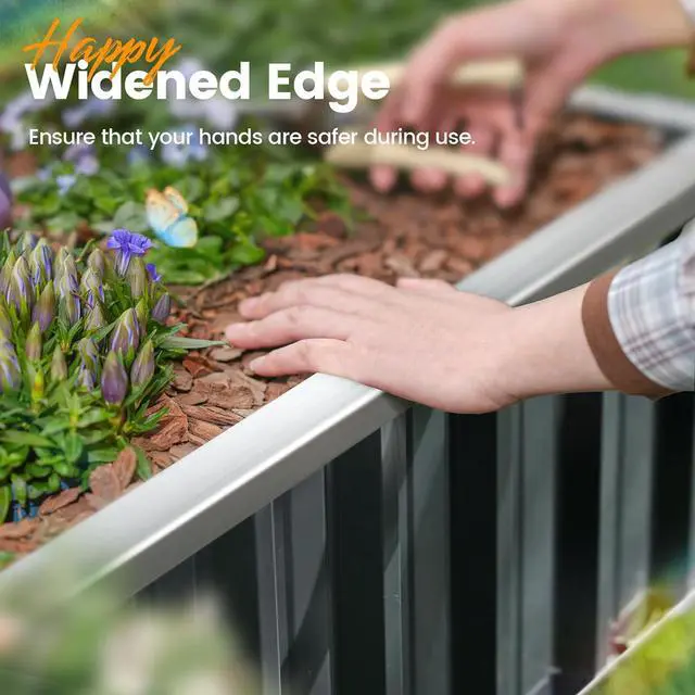 Alt view image 6 of 7 - KING BIRD Raised Garden Bed 68"x 36"x 12" Galvanized Steel Metal Outdoor Garden Planter Box Kit with 2 Pairs of Gloves (Dark Grey)