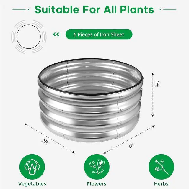 Alt view image 3 of 7 - JERIA Raised Garden Bed,Galvanized Raised 2 PCS 2×2×1ft Planter Boxes Outdoor with Easy Assembly, Round Garden Bed for Vegetables, Fruits, Flowers