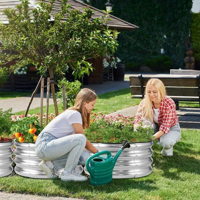 Alt view image 2 of 7 - JERIA Raised Garden Bed,Galvanized Raised 2 PCS 2×2×1ft Planter Boxes Outdoor with Easy Assembly, Round Garden Bed for Vegetables, Fruits, Flowers