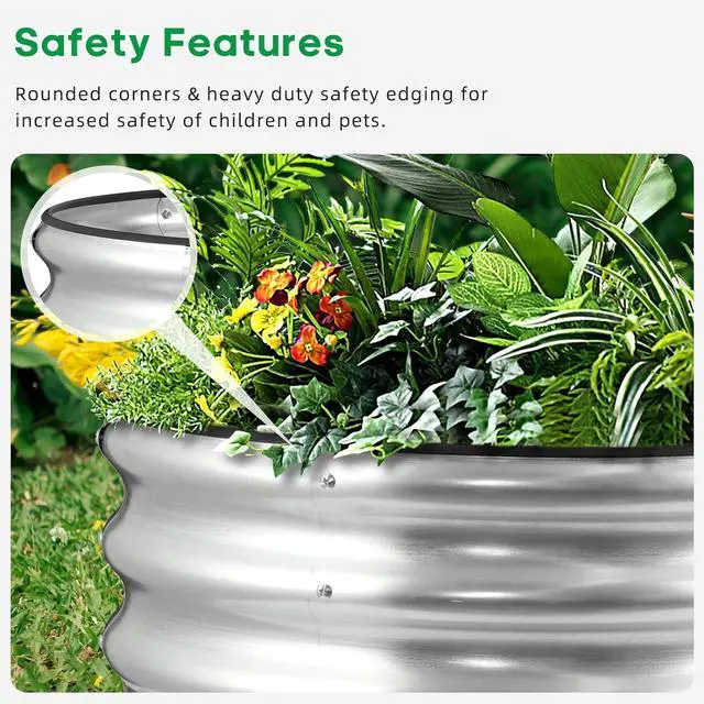 Alt view image 6 of 7 - JERIA Raised Garden Bed,Galvanized Raised 2 PCS 2×2×1ft Planter Boxes Outdoor with Easy Assembly, Round Garden Bed for Vegetables, Fruits, Flowers