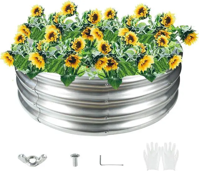 Main image of Durable Round Galvanized Steel Raised Garden Bed for Planting,Round Galvanized Steel Fire Ring/Fir Pit 32-Inch for Outdoor,0.8MM Thick (32 ins Diameter x 12 ins high, Silver)