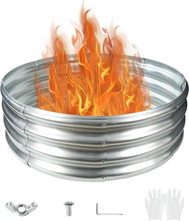 Alt view image 3 of 7 - Durable Round Galvanized Steel Raised Garden Bed for Planting,Round Galvanized Steel Fire Ring/Fir Pit 32-Inch for Outdoor,0.8MM Thick (32 ins Diameter x 12 ins high, Silver)