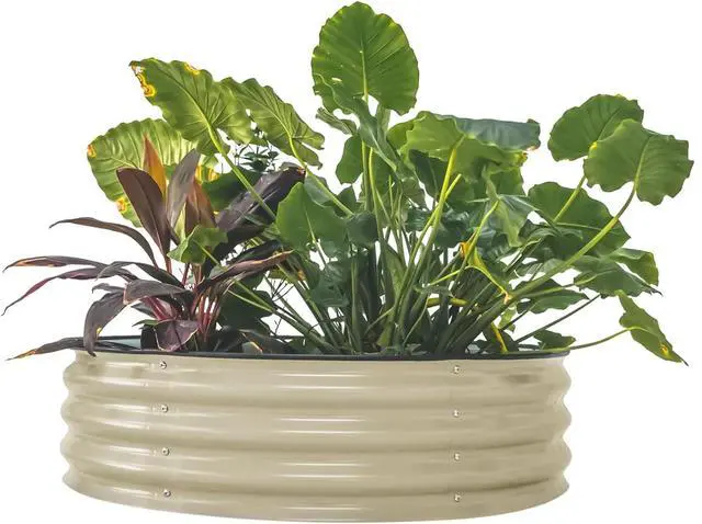 Main image of Vego garden 11" Tall 42" Round Raised Garden Bed Metal Raised Bed Planter Box for Vegetables Flowers Patio, Pearl White